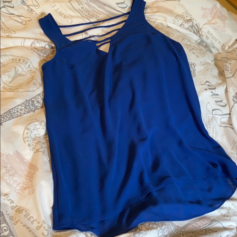 Blue sheer strappy tank top